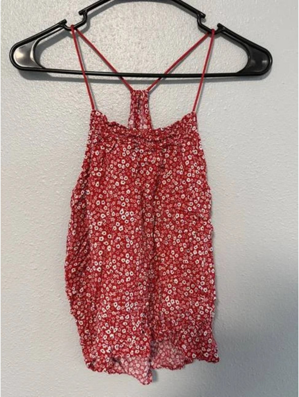 #6147 Red Floral Strappy Sleeveless Blouse